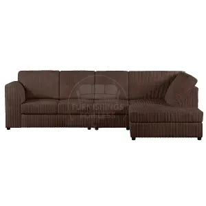 Luxor Chocolate Jumbo Cord Large 5 Seater Corner Sofa Long Right Hand Facing - Full Back