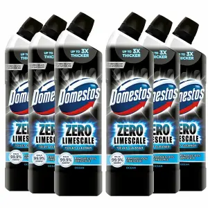 Domestos Zero Limescale Ocean Antibacterial Toilet Gel, 750ml, 6Pk