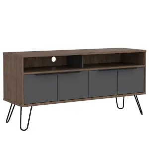 Wide screen TV unit with 4 doors, bleached oak and grey, Vegas range