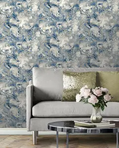 Muriva Blue Marble Metallic effect Embossed Wallpaper