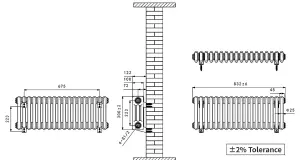 Right Radiators 300x832 mm Horizontal Traditional 3 Column Cast Iron Style Radiator White