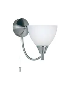 Luminosa Alton 1 Light Wall Light Satin Chrome with Matt Opal Glass Shade, E14