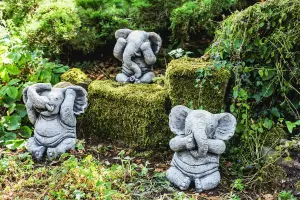 3 Wise Stone Elephants Garden Ornaments