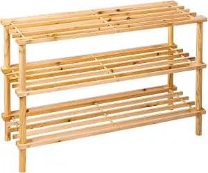 3 Tier Large Wooden Shoe Rack - Natural