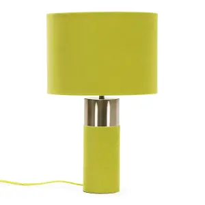 ValueLights Alexa Olive Green Velvet and Silver Chrome Bedside Table Lamp with a Drum Lampshade