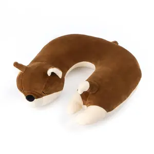 Soft Cotton Cute Sleeping Fox Design Comfy Travel Pillow Brown