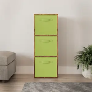 URBNLIVING 80cm Height Rustic Brown 3-Tier Cube Shelving Unit with Green Inserts