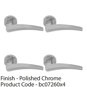 4 PACK - Premium Elegant Curve Door Handle Set - Ploshed Chrome Bar Lever on Round Rose