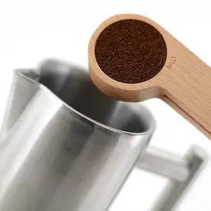 Bar Amigos Wooden Coffee 2 in 1 Scoop and Bag Clip - 1 Tablespoon Measuring Spoon & Bags Sealer