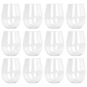 Reusable Plastic Stemless Wine Glasses - 600ml - Pack of 12