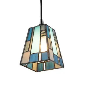 Art Deco Tiffany Stained Glass Pendant Lamp Shade with Pale and Navy Blue Panels