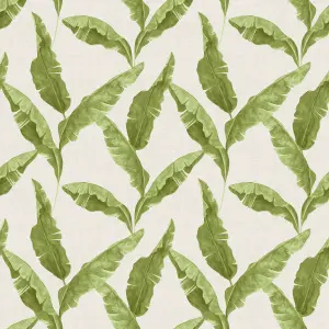 furn. Plantain Green/Natural Beige Botanical Printed Wallpaper Sample