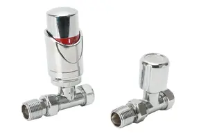 Straight Chrome Plated Thermostatic Radiator Valve Vertical Or Horizontal Mounting with Matching Lockshield Valve 15x1/2