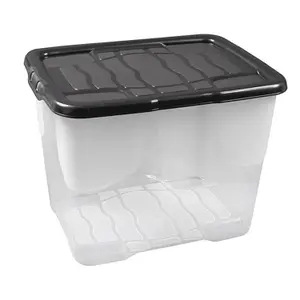 2 x 10 Litres Clear Transparent Base Curve Storage Containers With Black Lids For Home & Office