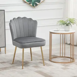 HOMCOM Velvet-Feel Shell Accent Chair Home Bedroom Lounge Metal Legs Grey