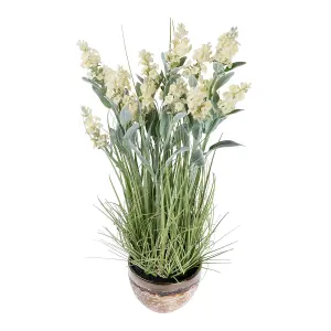 Homescapes Artificial White Lavender Plant in Decorative Metallic Ceramic Pot, 66 cm Tall