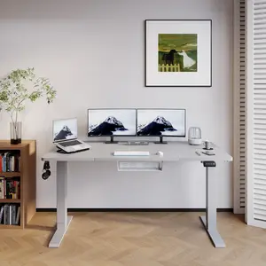 Hieronymus Electric Height Adjustable T-Shape Standing Desk Grey / Grey / 122 x 120 x 60 cm