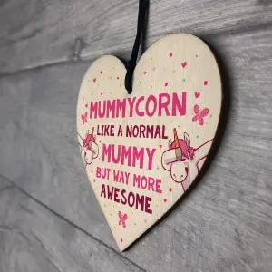 Funny Mummycorn Wooden Heart Gift For Mummy Birthday From Daughter Son Keepsake