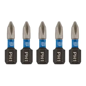 Draper  Draper Expert Cross Slot/PH Type Impact Screwdriver Bits, No.1 x 25mm, 1/4" Hex (Pack of 5) 04934