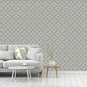 Galerie Blomstermala Grey Black Leaf Trellis Smooth Wallpaper