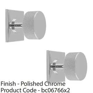 2 PACK - Knurled Radio Cabinet Door Knob & Matching Backplate - Polished Chrome 40 x 40mm