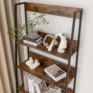 WestWood Bookcase Ladder Design 4 Tiers Storage Office Home Decor Brown Big Size