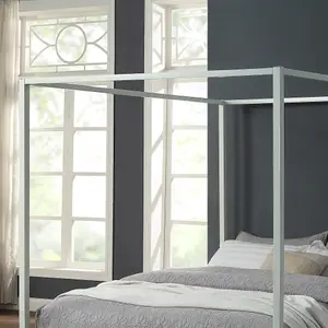 Ashwell Modern 4 Poster White Double Metal Bed Frame