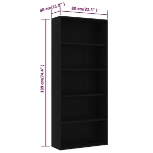 Berkfield 5-Tier Book Cabinet Black 80x30x189 cm Engineered Wood