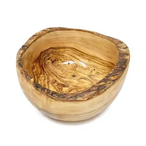 Olive Wood Natural Grained Rustic Kitchen Dining Handmade Bowl (Diam) 18cm