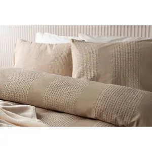 Belledorm Waffle Stripe Duvet Cover Set Latte (Single)