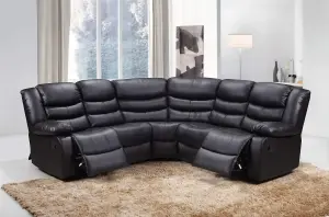 Roma 5 Seater Leather Recliner Corner Sofa Set Black