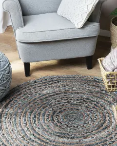 Round Area Rug Braided 120 cm Blue and Beige MASLAK