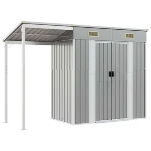 Broghin Garden Shed with Extended Roof Outdoor Tool Shed Storage Shed Steel Light Grey