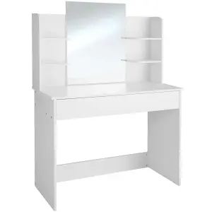 Dressing Table Camille - mirror, drawer, storage shelves and compartments - white