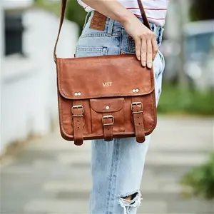 Leather Satchel With Front Pocket Midi