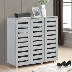 Euston Modern Light Grey 3 Door 5 Tier Shoe Cabinet