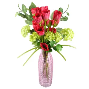 Pack of 6 x 80cm Artificial Tulip Red Stem