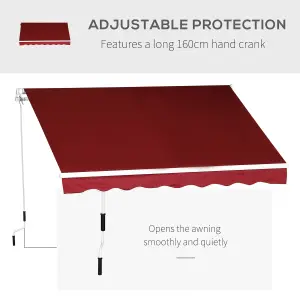 Outsunny 2.5m x 2m Garden Patio Manual Awning Canopy w/ Winding Handle Red