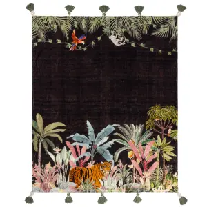 Wylder Tropics Midnight Jungle Cotton Velvet Tasselled Throw