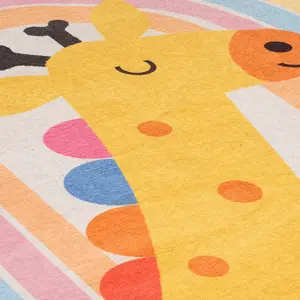 Cream Rainbow Giraffe Kids Play Mat Soft Non Slip Washable Bedroom Rug 80x150cm