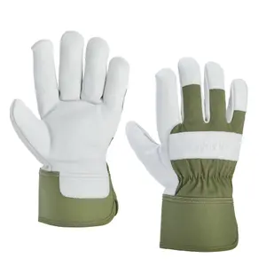 Leather Deep Lichen Green Gardening gloves Large, Pair