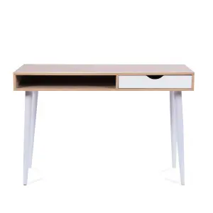 Nautilus Designs Oak Computer Desk with White Frame, Drawer & Open Storage Compartment