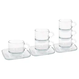 Cozy Stacking Glass Espresso Cups & Saucers 12pc Set - 90ml