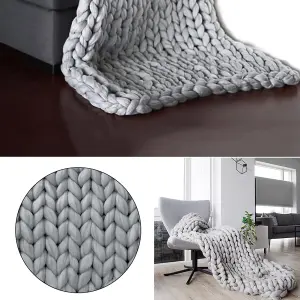 Grey Throw Blanket Chunky Knit Handwoven 60cm L x 60cm W