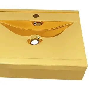 Metro Lane Zadie 600mm L x 460mm W Ceramic Rectangular Sink with Overflow Gold