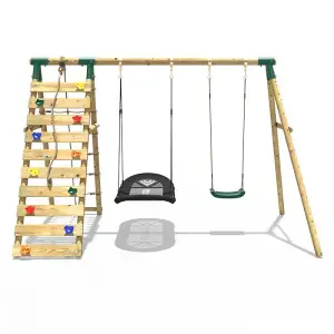 Rebo Wooden Swing Set with Up and Over Climbing Wall - Sage Green