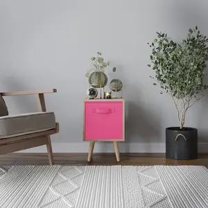 URBNLIVING 50cm Height Dark Pink 1-Drawer Cube Oak Shelving Unit with Scandinavian Beech Legs