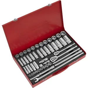 50 PACK Socket Set - 1/2" & 3/8" Metric Square Drive - Ratchet Handle Extension