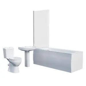 Nes Home Toilet, Pedestal Basin, Round Bath & Shower Screen 3-Piece Suite