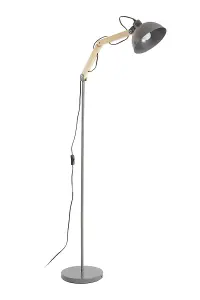 Interiors by Premier Highly Manoeuvrable Grey Wood And Metal Floor Lamp, Sturdy Design Bedroom Floor Lamp, Sleek Modern Lamp